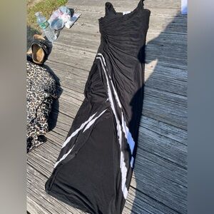 Elegant Black and White Maxi Dress BAILEY 44cotton , cinched side,split mid, med